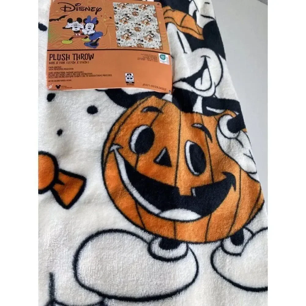 Disney Mickey &‎ Minnie Mouse Pumpkin Halloween Plush Throw Blanket 50X70” NEW